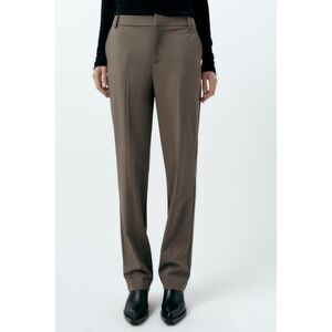 Zara Straight Leg Low Rise Brown Trousers Work Casual Pants Size M NWOT